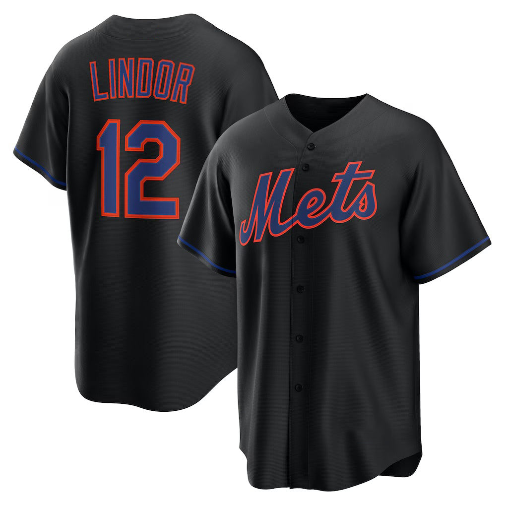 NY.Mets #12 Francisco Lindor Black Alternate Replica Jersey