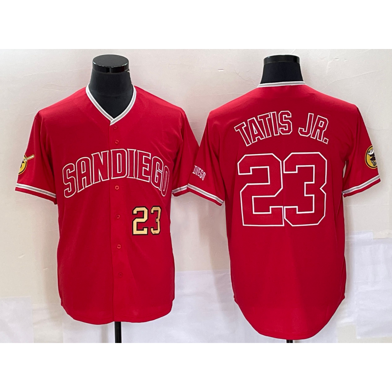 SD.Padres #23 Fernando Tatis Jr. Number Red NEW 2023 Cool Base Stitched Jersey