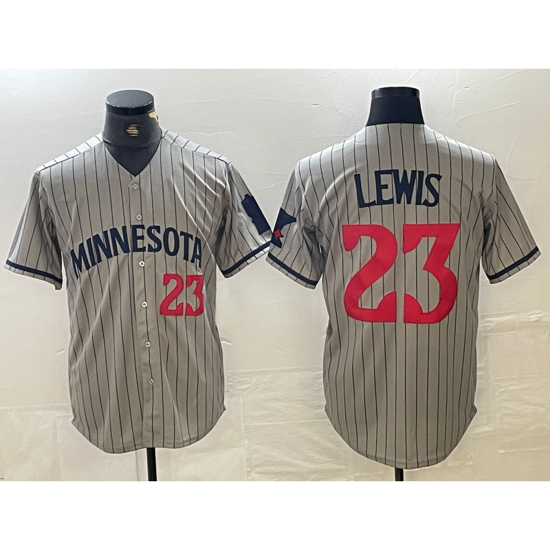 M.Twins #23 Royce Lewis Number 2023 Grey Home Team Cool Base Stitched Jersey