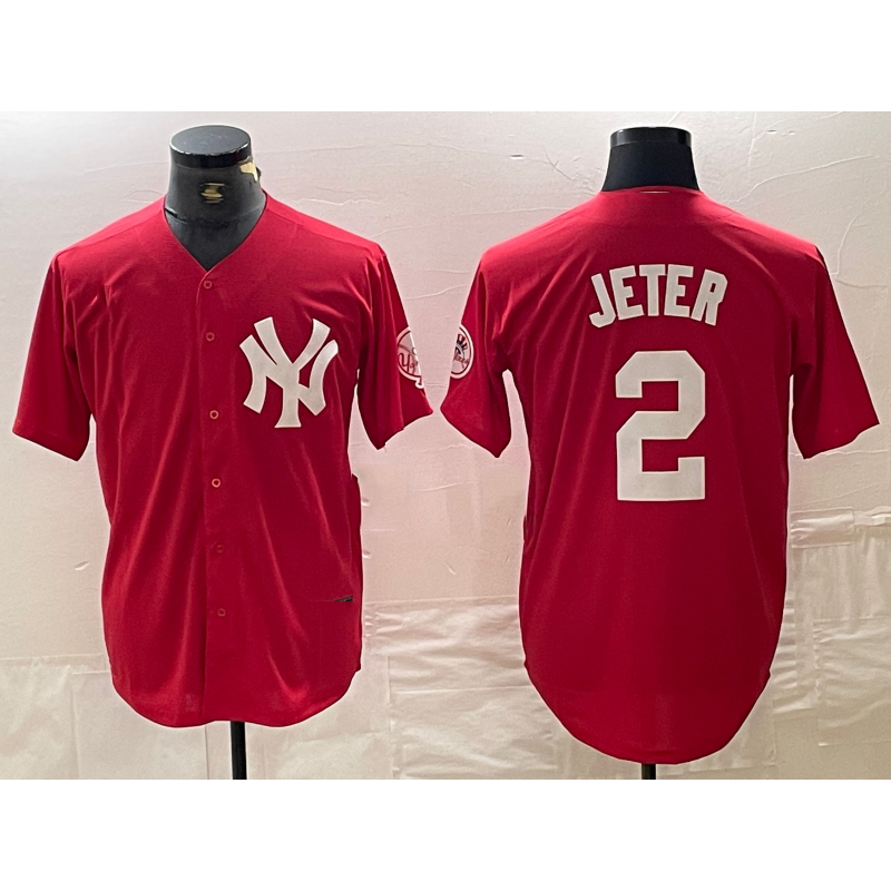 NY.Yankees #2 Derek Jeter Red Fashion Cool Base Jersey