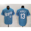 KC.Royals #13 Salvador Perez Number Light Blue Cool Base Stitched Jersey