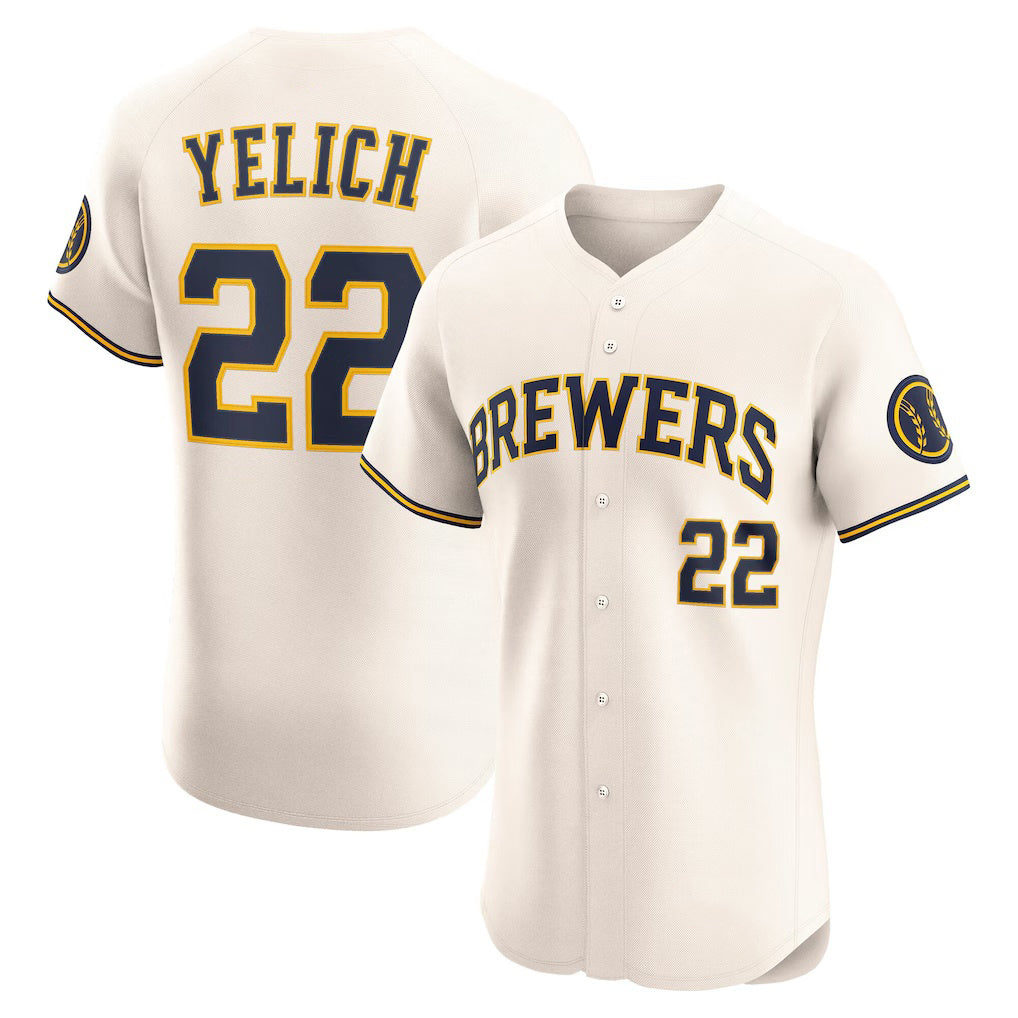 M.Brewers #22 Christian Yelich Cream Home Elite Player Jersey
