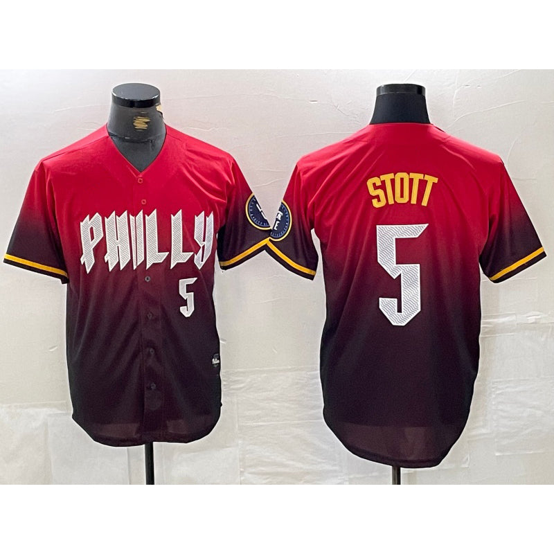 P.Phillies #5 Bryson Stott Red 2024 City Player Number Cool Base Jersey