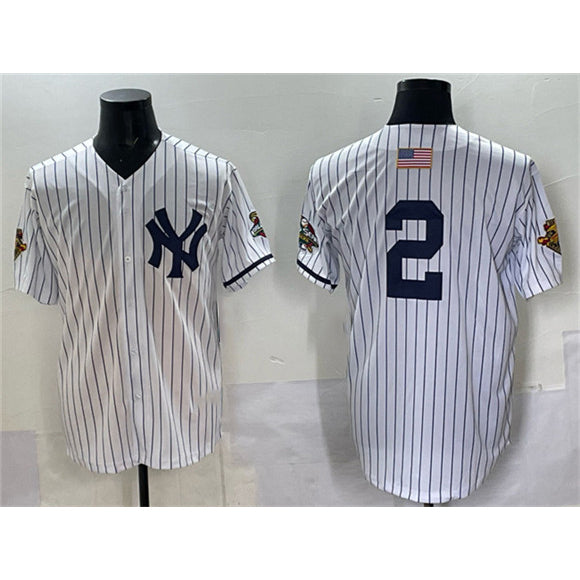 NY.Yankees #2 Derek Jeter White Strip World Series Limited Stitched  Jersey