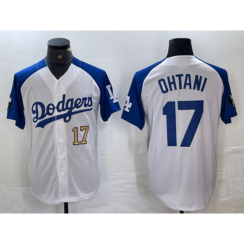 LA.Dodgers #17 Shohei Ohtani Number White Blue Fashion Stitched Cool 2 Base Limited Jersey
