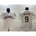 M.Brewers #9 Bob Uecker White With Home Patch Limited Stitched Jersey