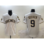 M.Brewers #9 Bob Uecker White With Home Patch Limited Stitched Jersey