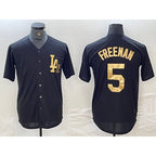LA.Dodgers #5 Freddie Freeman Black Gold Cool Base Stitched Jersey