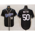 LA.Dodgers #50 Mookie Betts Number Black White Cool Base Stitched Jersey
