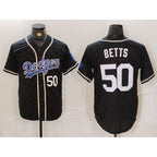 LA.Dodgers #50 Mookie Betts Number Black White Cool Base Stitched Jersey