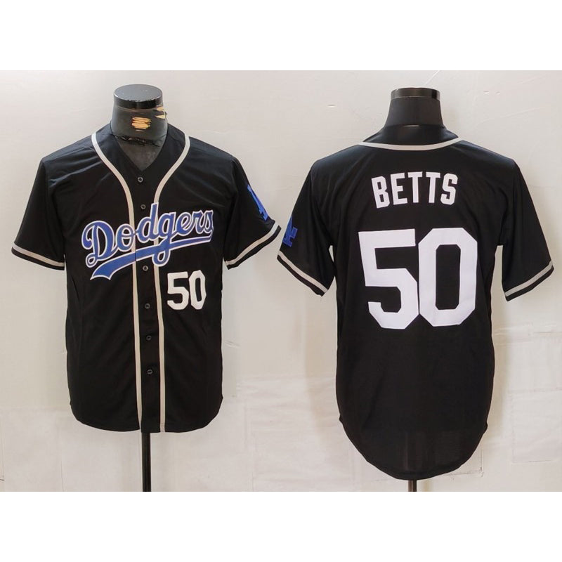 LA.Dodgers #50 Mookie Betts Number Black White Cool Base Stitched Jersey