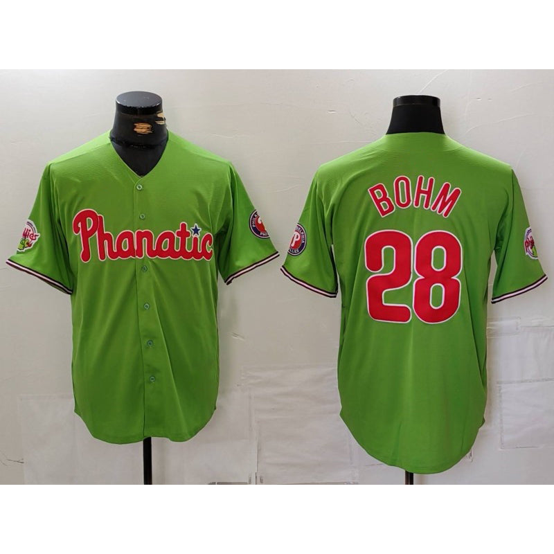 P.Phillies #28 Alec Bohm Green With Patch Stitched Cool Base Jersey