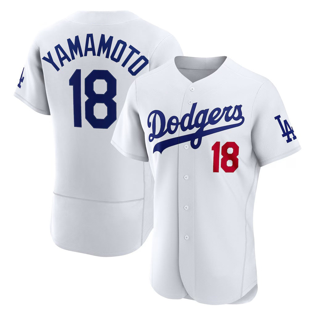 LA.Dodgers #18 Yoshinobu Yamamoto White Home Authentic Jersey