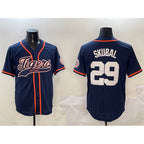 D.Tigers #29 Tarik Skubal Navy With Patch Cool Base Stitched Jersey