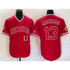 SD.Padres #13 Manny Machado Number Red NEW 2023 Cool Base Stitched Jersey