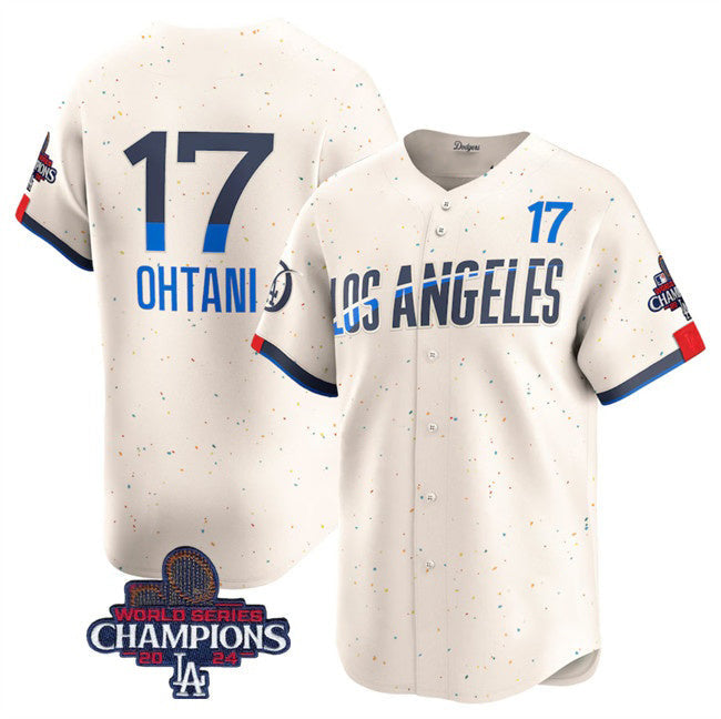 LA.Dodgers #17 Shohei Ohtani Cream 2024 World Series Champions City Connect Limited Stitched Jersey