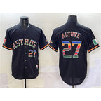 H.Astros #27 Jose Altuve Black Mexico With World Serise Champions Patch Cool Base Stitched  Jersey