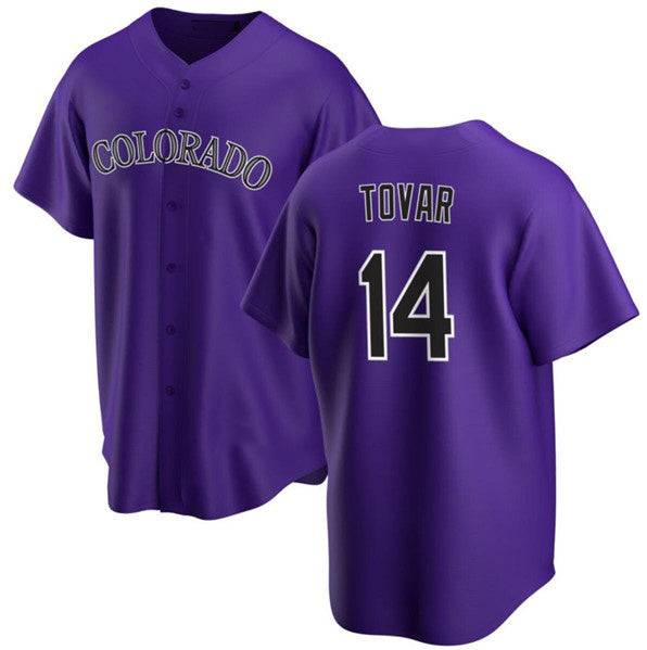 C.Rockies #14 Ezequiel Tovar Purple Cool Base Stitched Jersey
