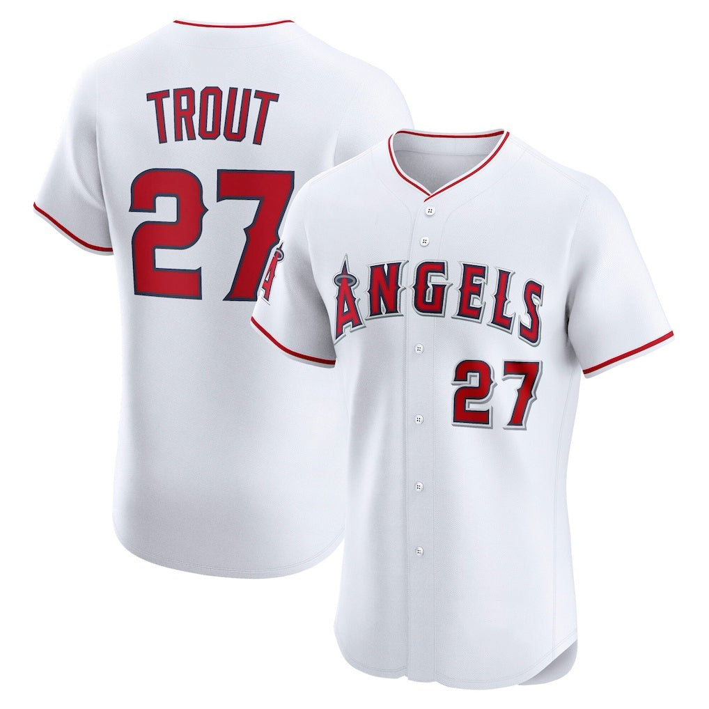 LA.Angels #27 Mike Trout Number White Home Elite Player Jersey