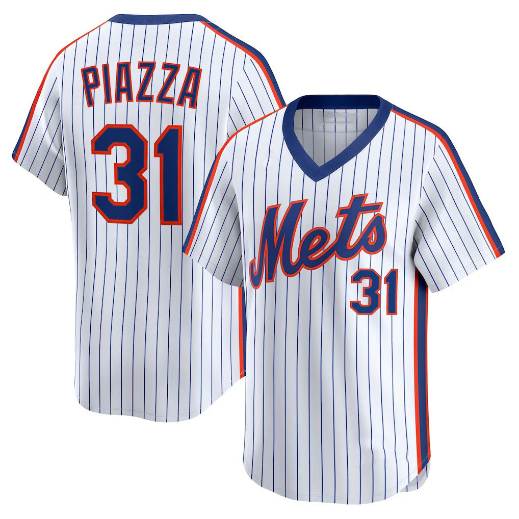 NY.Mets #31 Mike Piazza White Throwback Cooperstown Collection Limited Jersey