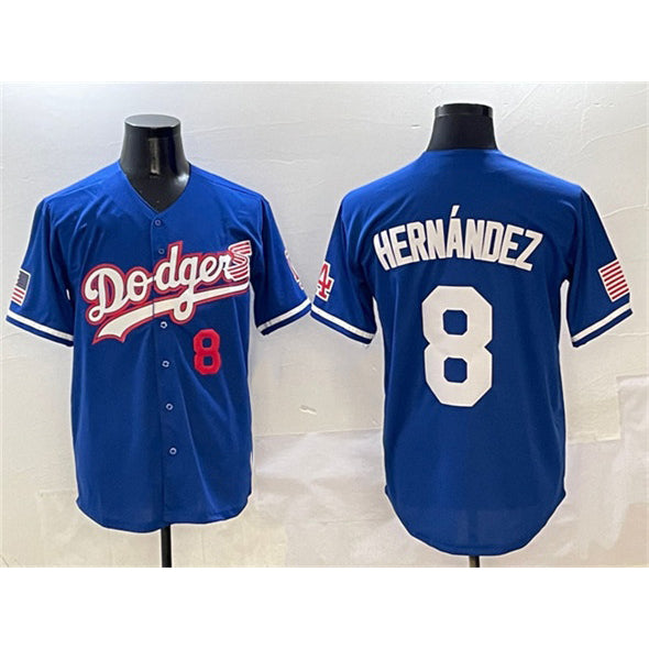 LA.Dodgers #8 Enrique Hernandez Royal With American Flag Patch Limited Stitched Jersey