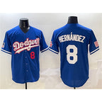LA.Dodgers #8 Enrique Hernandez Royal With American Flag Patch Limited Stitched Jersey
