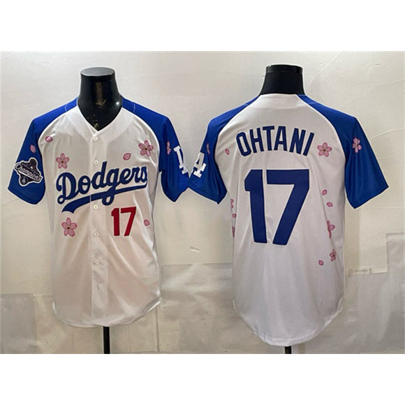 LA.Dodgers #17 Shohei Ohtani White Royal 2025 World Series Champions Patch Tokyo Series Limited Stitched Jersey