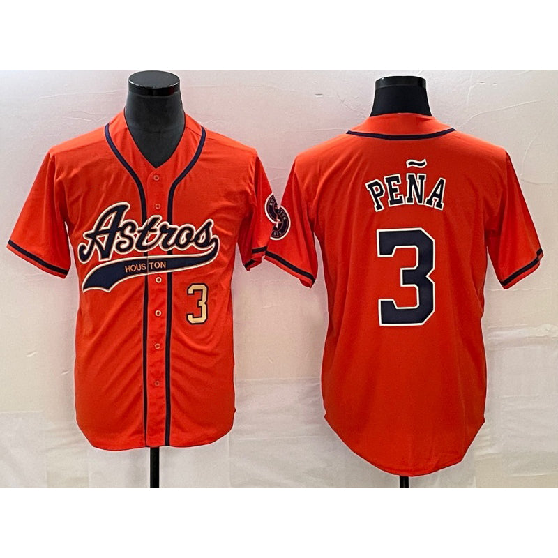 H.Astros #3 Jeremy Pena Number Orange With Patch Cool Base Stitched Jersey