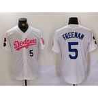 LA.Dodgers #5 Freddie Freeman White Pink Vin & Kobe Patch 1 Stitched Jersey