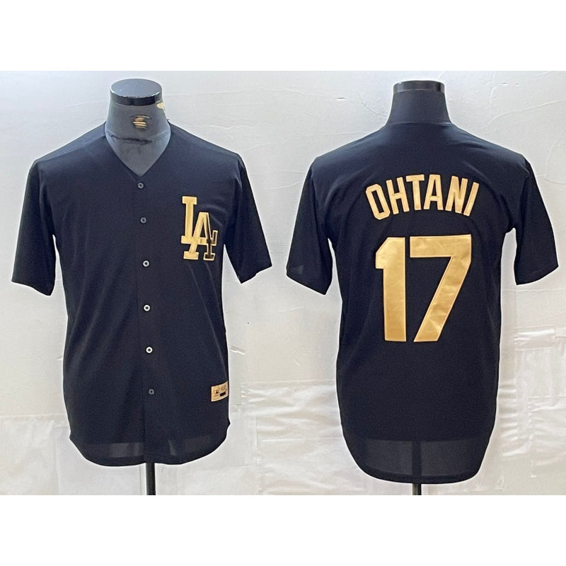 LA.Dodgers #17 Shohei Ohtani Black Gold Cool Base Stitched Jersey