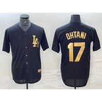 LA.Dodgers #17 Shohei Ohtani Black Gold Cool Base Stitched Jersey