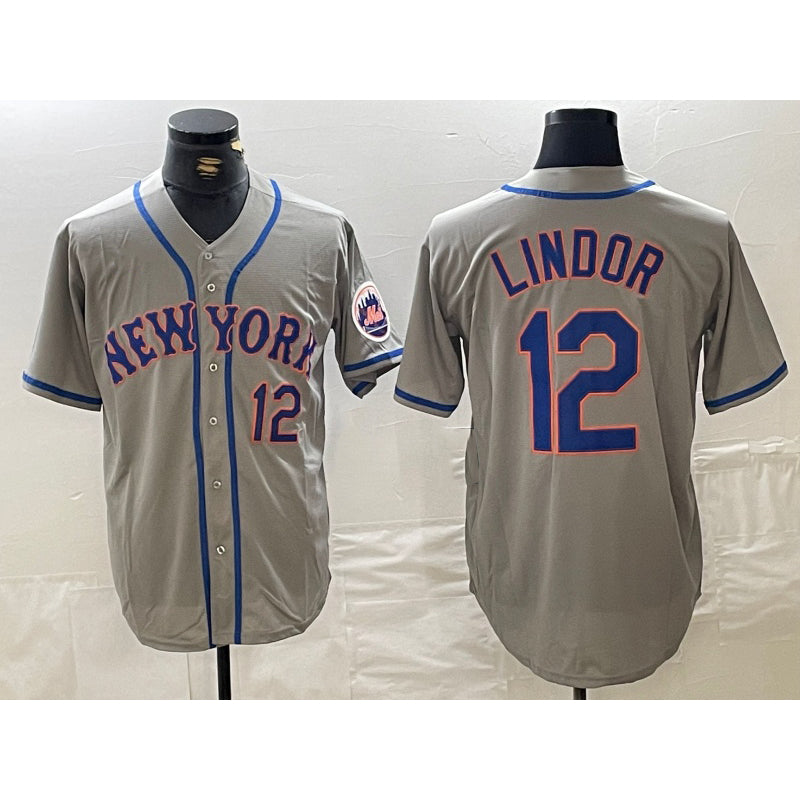 NY.Mets #12 Francisco Lindor Number Grey Stitched Cool Base Jersey