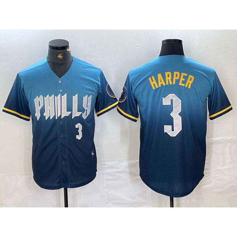 P.Phillies #3 Bryce Harper Number Blue 2024 City Connect Limited Stitched Jersey