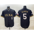 T.Rangers #5 Corey Seager Number Black Gold Cool Base Stitched  Jersey