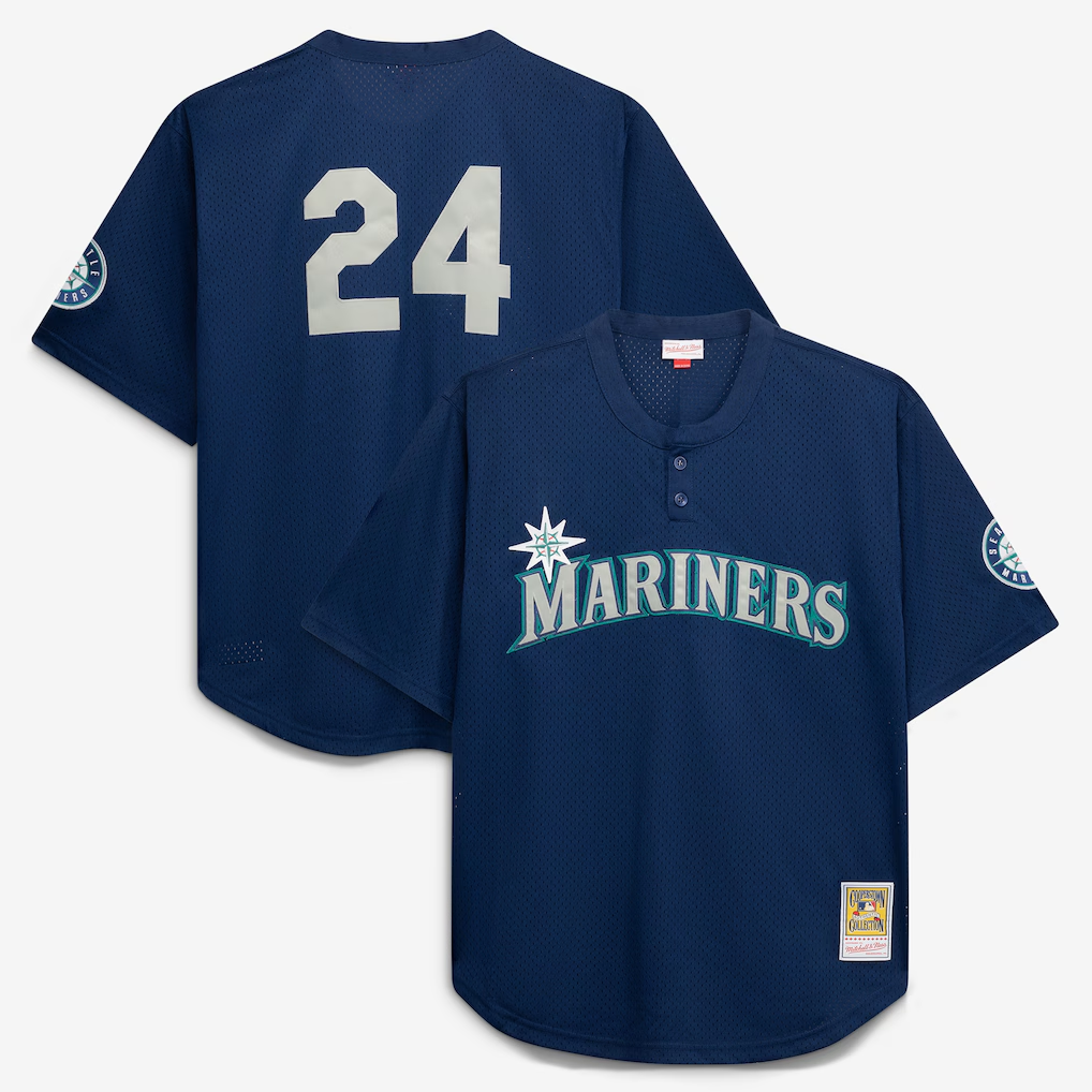 S.Mariners #24 Ken Griffey Jr. Mitchell & Ness Navy Big & Tall Cooperstown Collection Mesh Batting Practice Jersey