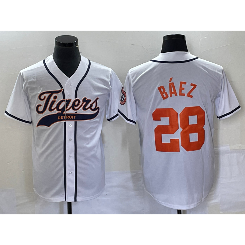 D.Tigers #28 Javier Baez White Cool Base Stitched Jersey