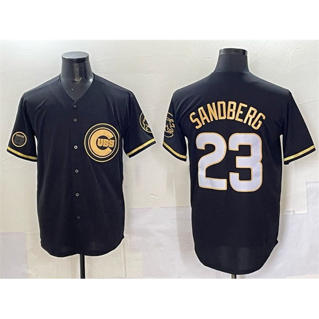 C.Cubs #23 Ryne Sandberg Black Gold 'Ryne Sandberg Tribute' Vapor Limited V2 Stitched Jersey