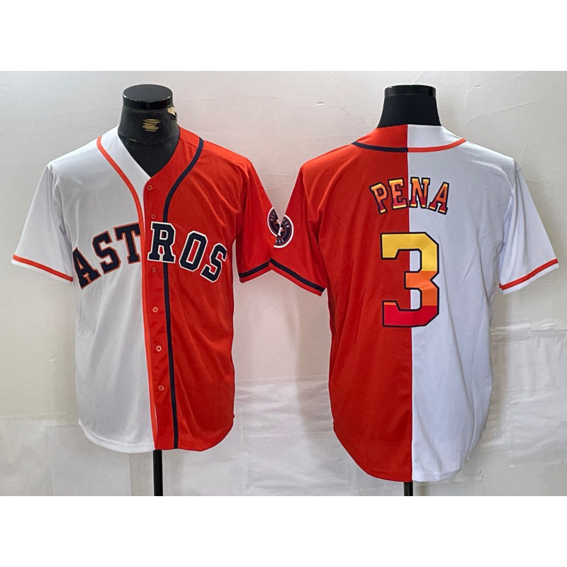H.Astros #3 Jeremy Pena White Orange Split 2 Stitched Jersey