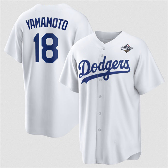 LA.Dodgers #18 Yoshinobu Yamamoto White 2025 World Series Home Cool Base Stitched Jersey