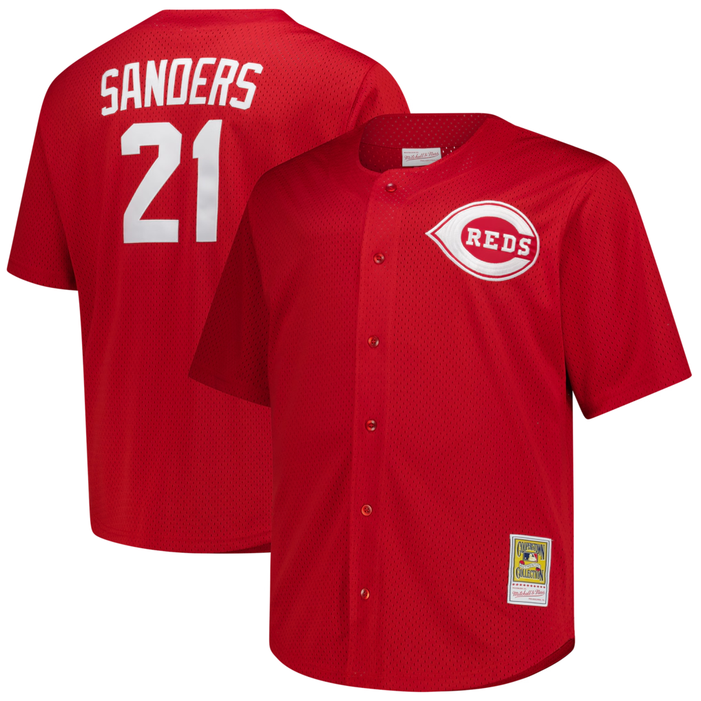 C.Reds cdql-#21 Deion Sanders Mitchell & Ness Red Big & Tall Cooperstown Mesh Batting Practice Jersey