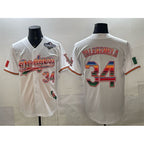 LA.Dodgers #34 Fernando Valenzuela White Mexico California Patch 2025 World Series Patch Stitched Jersey