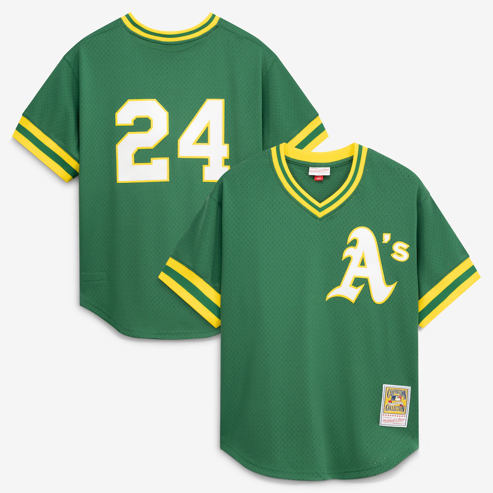 O.Athletics #35 Rickey Henderson Mitchell & Ness Green Authentic Batting Practice Jersey