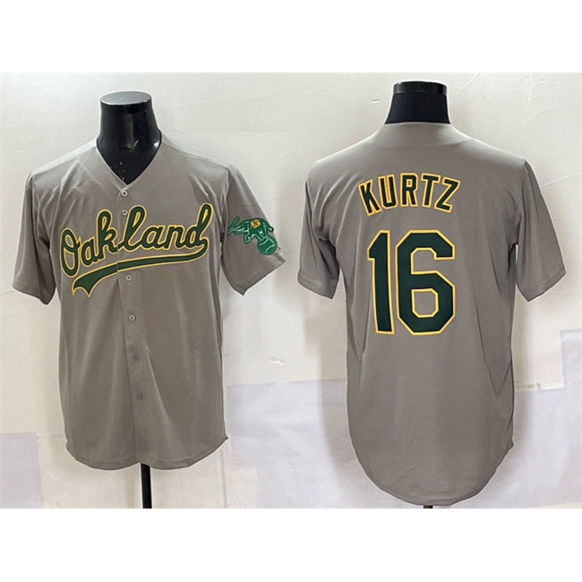 O.Athletics #16 Nick Kurtz Gray Cool Base Stitched Jersey