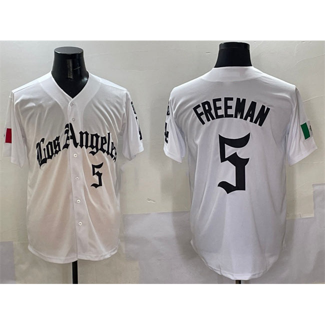 LA.Dodgers #5 Freddie Freeman White Mexico 2025 LA Gothic Style With Fernando Patch Vapor Premier Limited Stitched Jersey