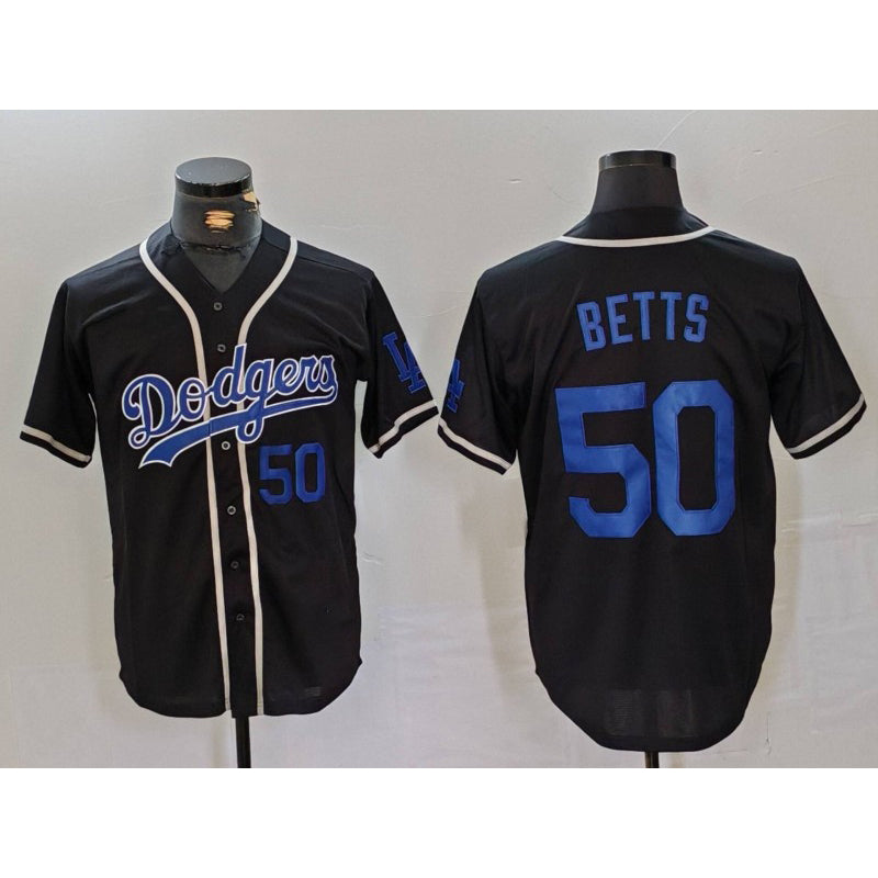 LA.Dodgers #50 Mookie Betts Number Black Cool Base With Patch Stitched Jersey