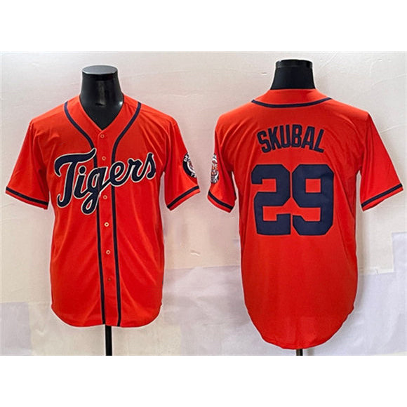 D.Tigers #29 Tarik Skubal Orange With Patch Cool Base Stitched Jersey