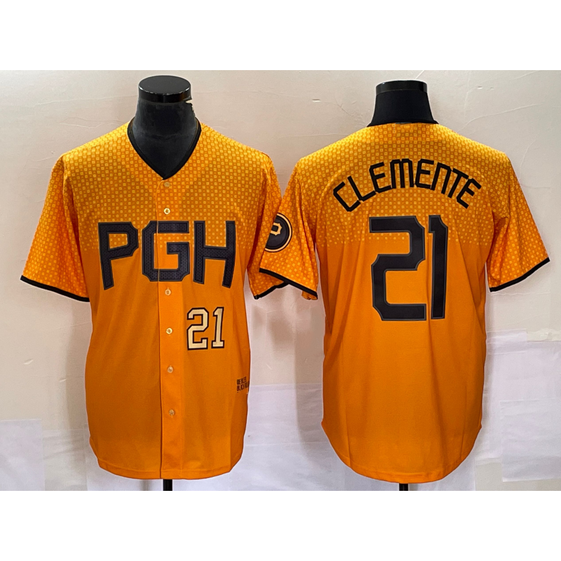P.Pirates #21 Roberto Clemente Number Gold 2023 City Connect Stitched Jersey