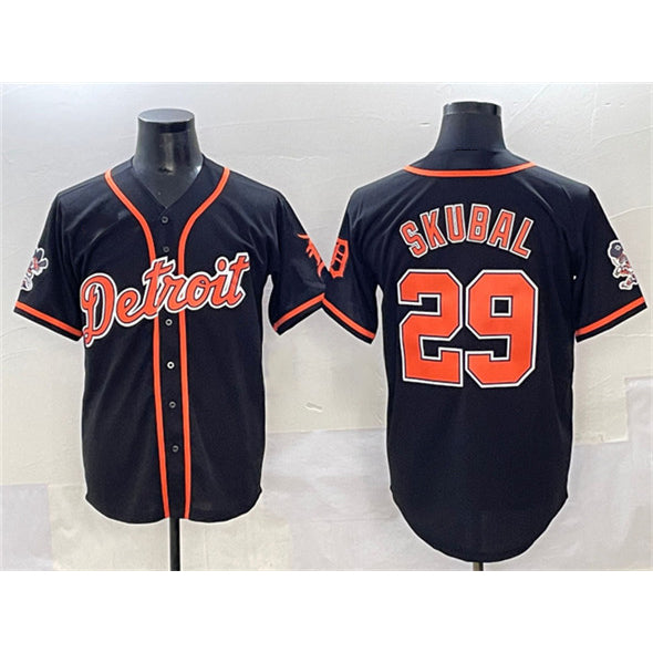 D.Tigers #29 Tarik Skubal Black With Patch Cool Base Stitched Jersey