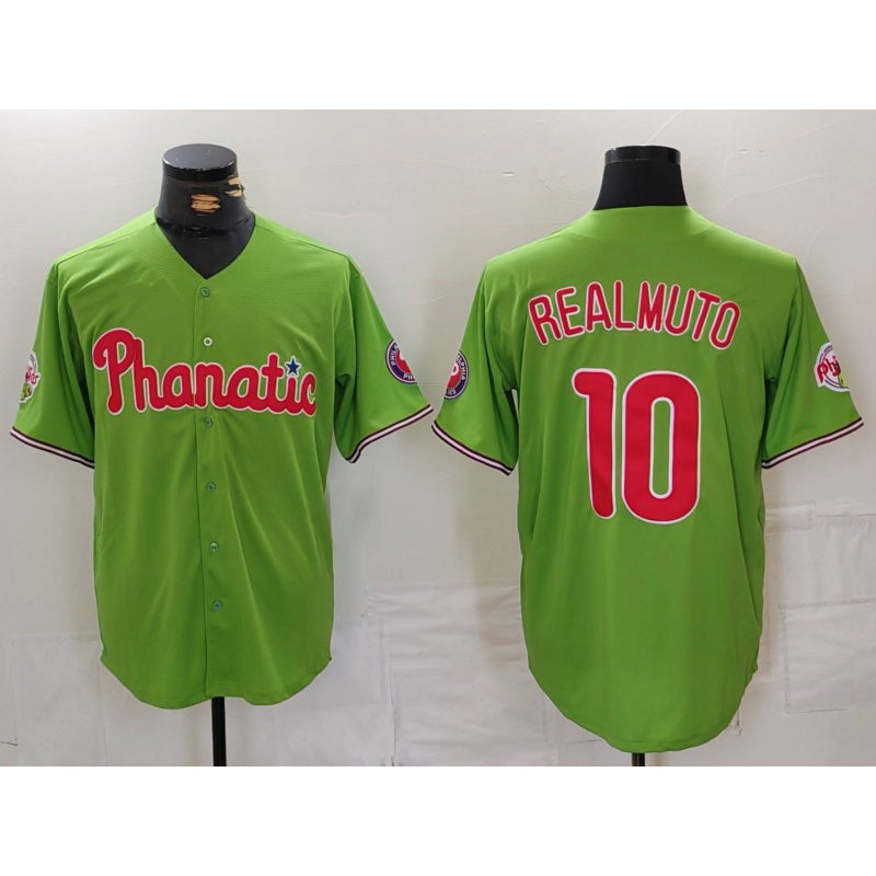P.Phillies #10 J.T. Realmuto Green With Patch Stitched Cool Base Jersey