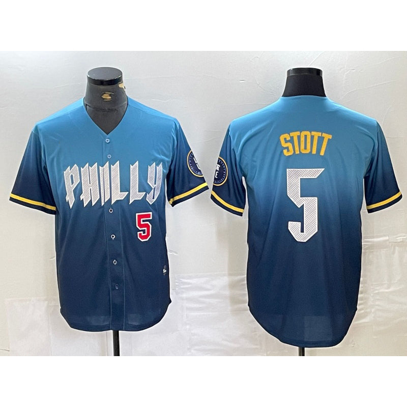 P.Phillies #5 Bryson Stott Blue 2024 City Player Number Cool Base Stitched Jerseys